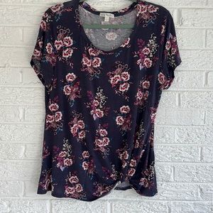 L purple and floral print top